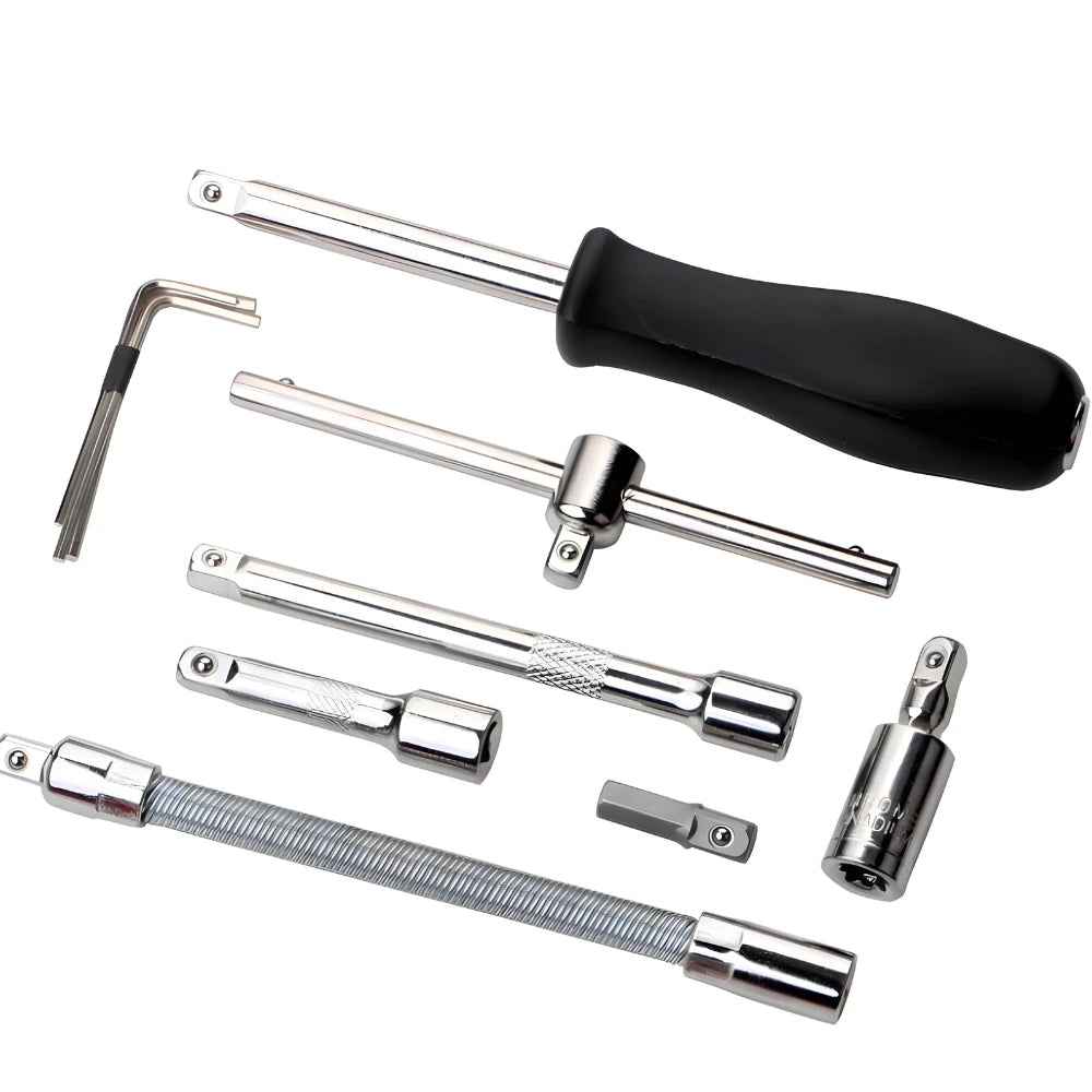 Maleta de Ferramentas 46 Peças com Catraca Reversível e Soquetes para Manutenção e Reparos