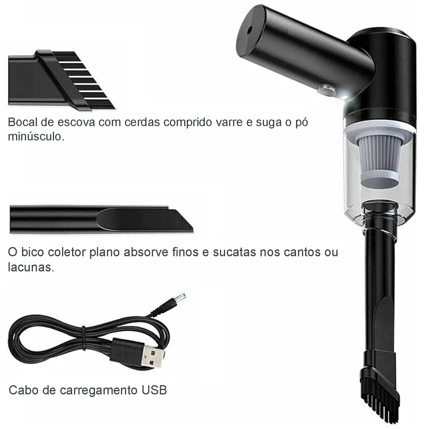 Mini Aspirador Portátil Multiuso 120W – Ideal para Limpeza de Carros, Eletrodomésticos e Guias de Janela